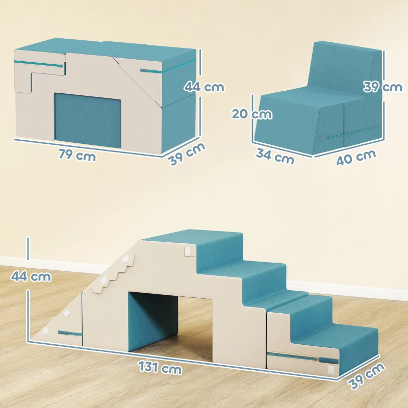 AIYAPLAY 2-teiliges weiches Spielblöcke-Set für Kleinkinder, Kunstleder, Schaumstoff, zum Klettern, Bauen, Spielen, Beige+Blau(m-3)