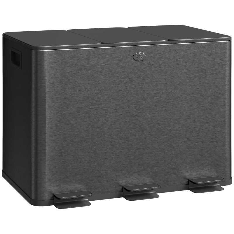 HOMCOM Bidone Immondizia a 3 Sezioni da 20L con Chiusura Silenziosa, in Acciaio Inox e PP, 61.9x36.6x56.7 cm, Nero
