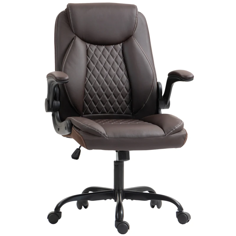 HOMCOM Faux Leather Office Chair. with Flip-Up Armrests - Brown