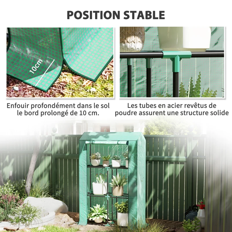 Outsunny Serre de jardin avec étagères 3 niveaux serre d'hivernage bâche renforcée en PE porte enroulable 100 x 40 x 150 cm vert