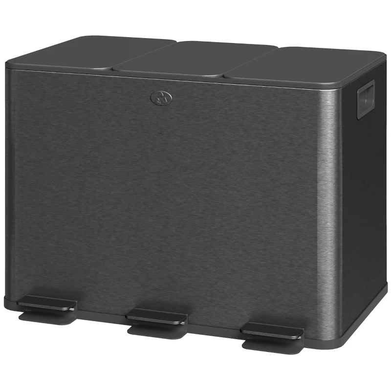 HOMCOM Bidone Immondizia a 3 Sezioni da 20L con Chiusura Silenziosa, in Acciaio Inox e PP, 61.9x36.6x56.7 cm, Nero