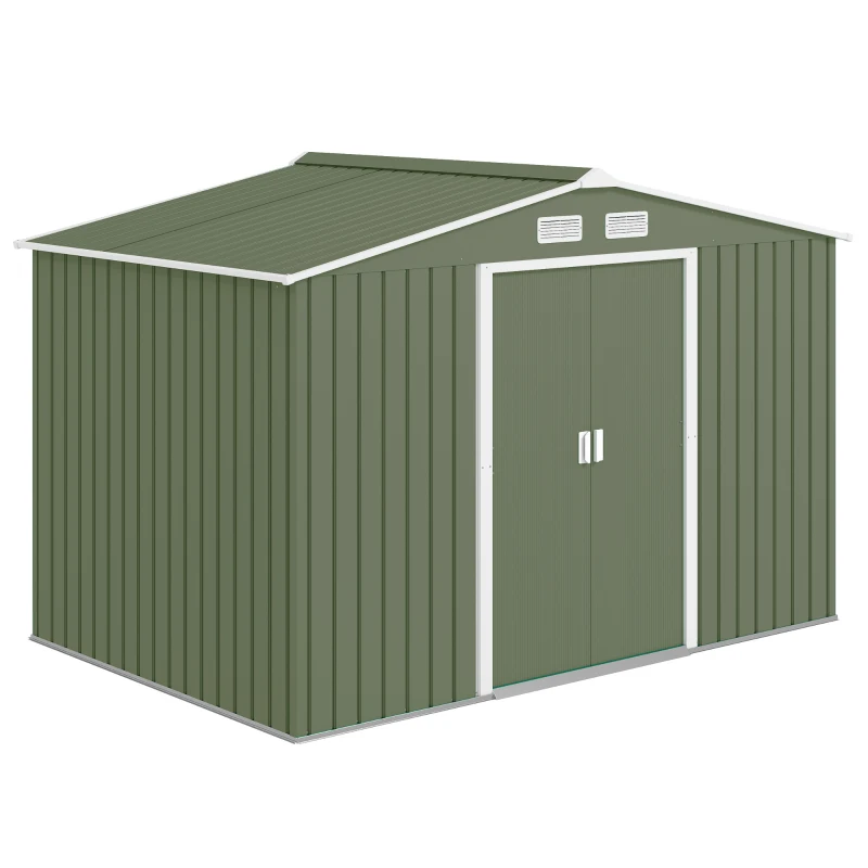 Outsunny Casetta da Giardino con 2 Porte Scorrevoli e 4 Prese d'Aria in Acciaio, 277x195x192cm, Verde Chiaro