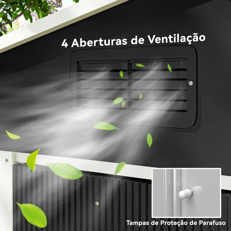 Outsunny Abrigo de Jardim de 3,6 m² 236x174x190 cm para Armazenamento de Ferramentas com Portas de Correr e 4 Janelas de Ventilação Cinza