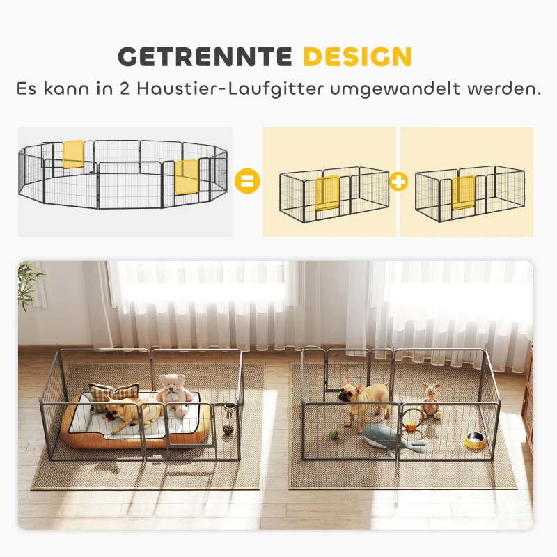 PawHut Haustiergehege, Welpenauslauf, Welpengitter, 12 Paneele, Outdoor u.  Indoor, Schwarz