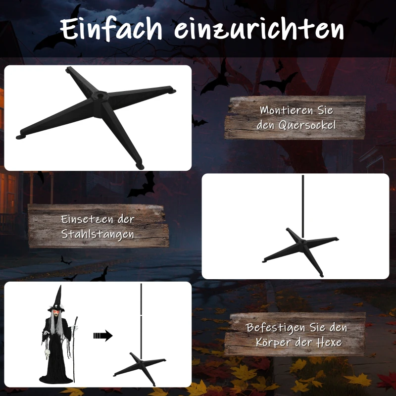 Outsunny 170 cm Halloween Dekoration Halloween Hexe mit LED-Lichter, Soundfunktion verstellbare Arme, Kopf(m-7)