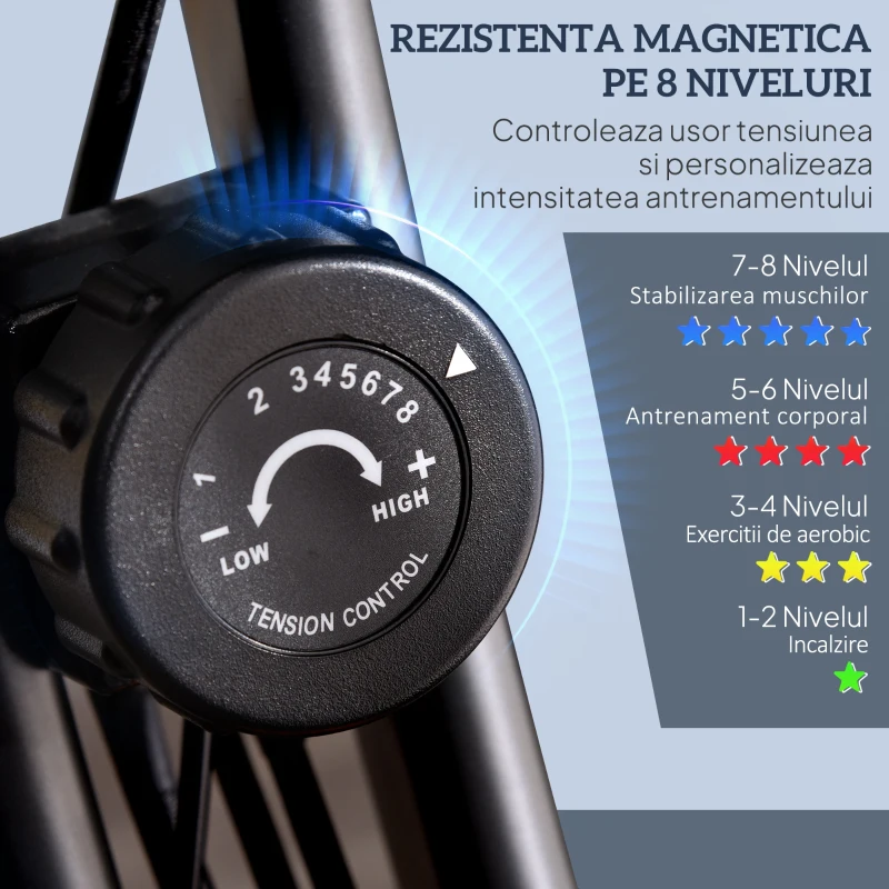 HOMCOM Bicicletă Pliabilă cu 8 Niveluri Rezistență și Corzi Elastice pentru Brațe, Galben