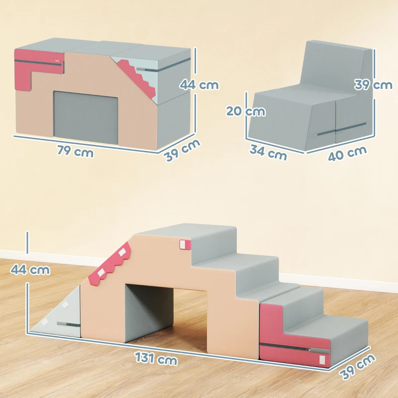 AIYAPLAY 2-teiliges weiches Spielblöcke-Set für Kleinkinder, Stoffbezug in Samtoptik, Schaumstoff, zum Klettern, Bauen, Spielen, Bunt(m-3)