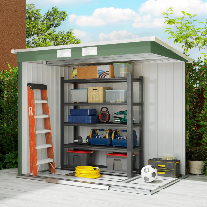 Outsunny Abri de jardin 2,42m² en métal avec toit en pente cabane de jardin abri à outils fondation en acier galvanisé incluse - 2 portes coulissantes et fondation - 213 x 130 x 173 cm