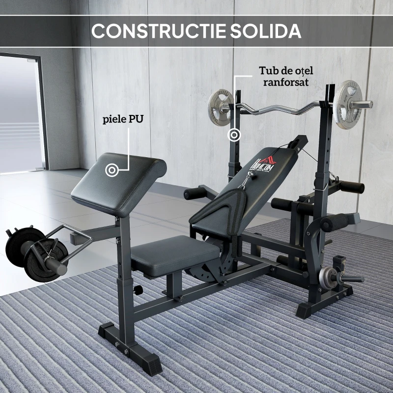 HOMCOM Bancă de Antrenament cu Suport pentru Halteră, 210x110x103-123 cm, Negru