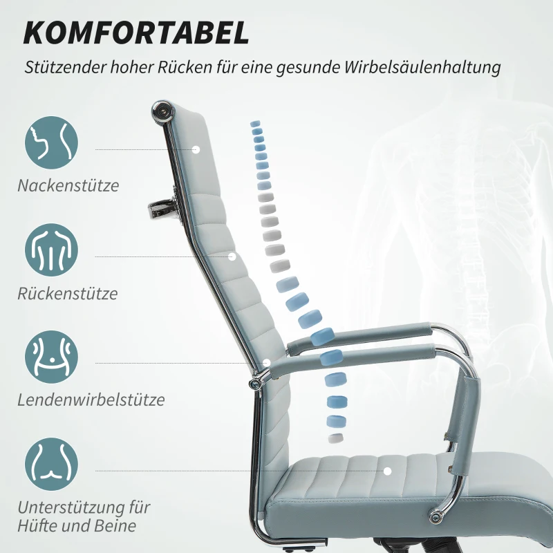 Vinsetto Bureaustoel, Draaistoel met Kantelfunctie, Hoogte Verstelbaar, Kunstleer, Tot 120 kg, Lichtgrijs