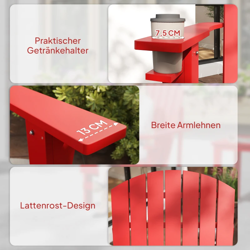 Outsunny Andirondack Gartenstuhl Gartensessel Outdoor-Sessel, 72 cm x 97 cm x 92 cm, Rot