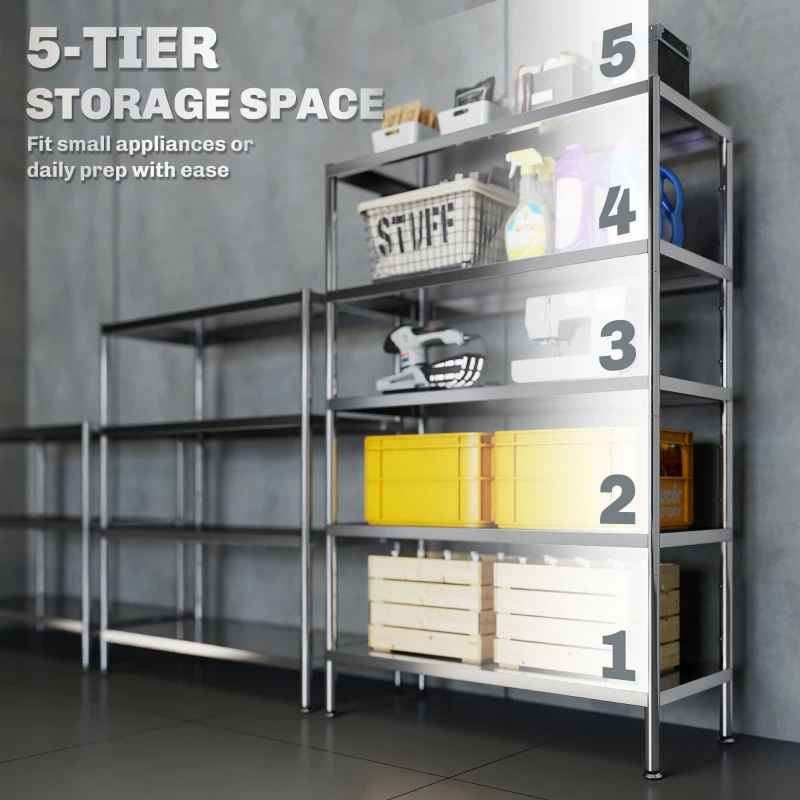 HOMCOM Raft de Bucătărie cu 5 Nivele din Oțel Inoxidabil 201, Argintiu