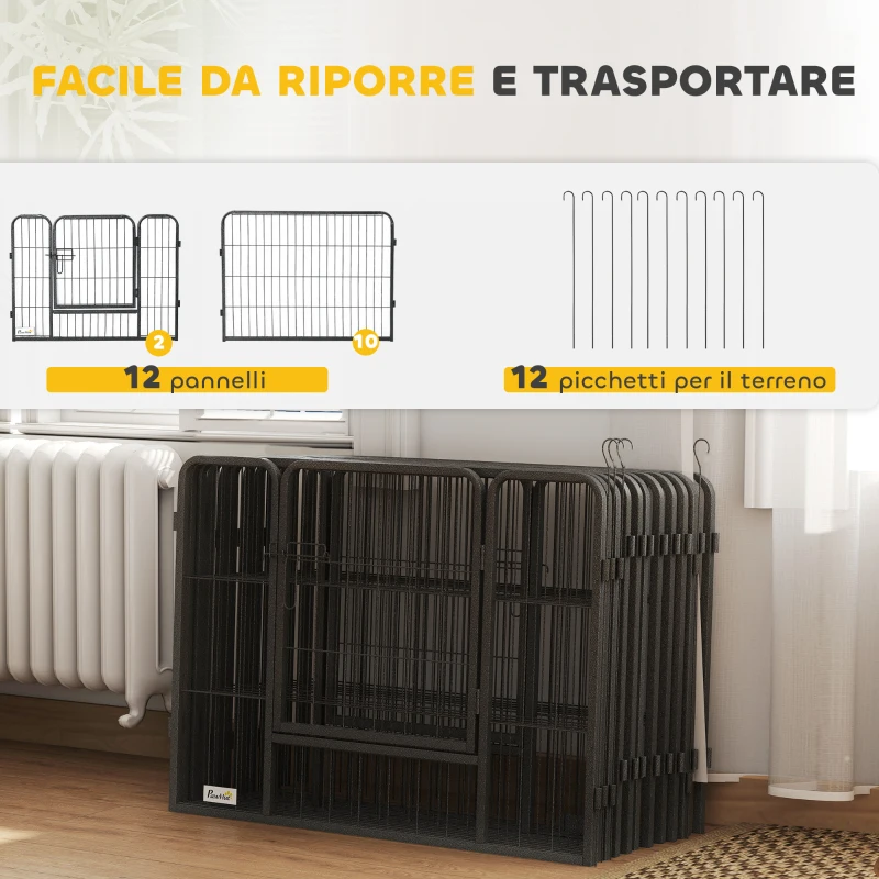 PawHut Recinto per Cani e Cuccioli con 12 Pannelli Modulabili e 2 Ingressi, 80x1.5x60cm