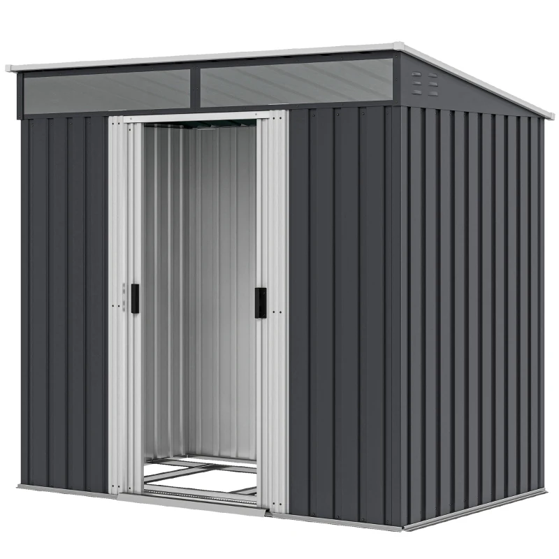 Outsunny Magazina Gradina 6.5×4 ft – Metal Galvanizat cu Fundatie & Usi