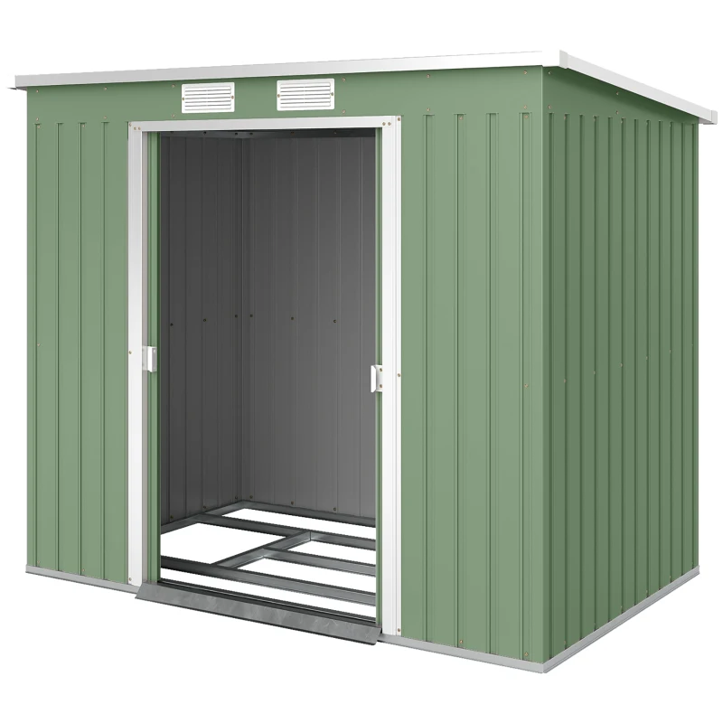Outsunny Abri de jardin 2,42m² en métal avec toit en pente cabane de jardin abri à outils fondation en acier galvanisé incluse - 2 portes coulissantes et fondation - 213 x 130 x 173 cm