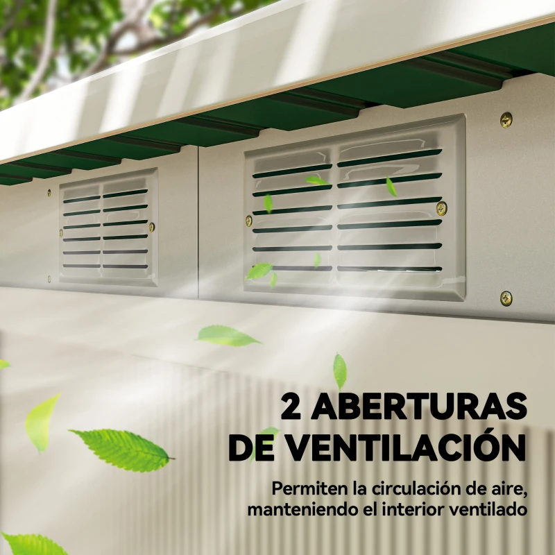Outsunny Cobertizo de Jardín 213x130x172 cm Caseta de Exterior Metálica para Almacenamiento de Herramientas Verde Oliva