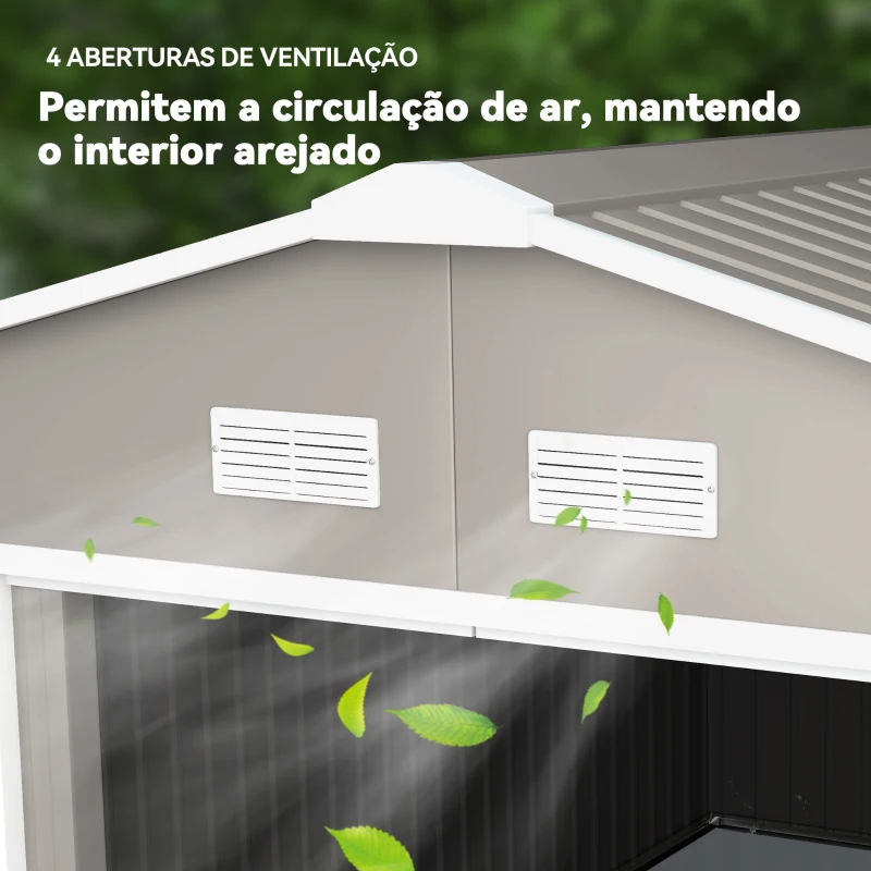 Outsunny Abrigo de Jardim 340x386x200 cm 13,1 m² Abrigo de Exterior de Aço com Portas de Correr e Ventilações Cinza Claro