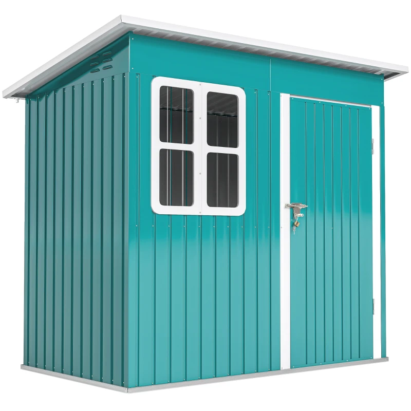 Outsunny 7 x 4ft Galvanised Steel Garden Shed, with Lock and Gloves - Green