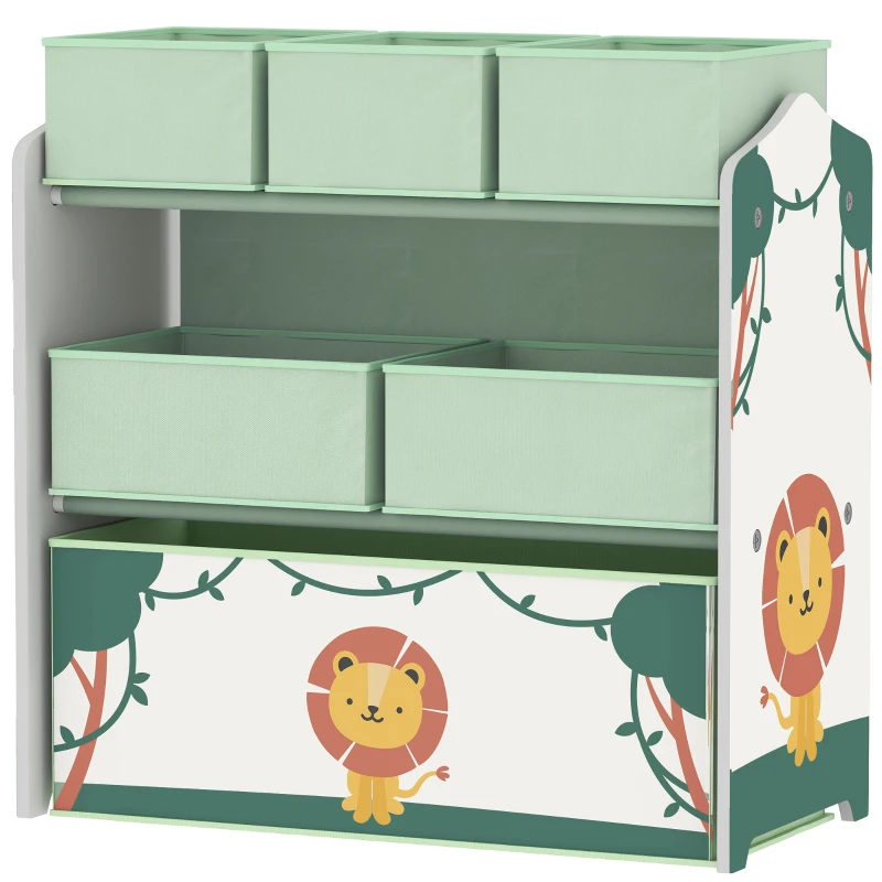 AIYAPLAY Kids Toy Storage Units, 3-Tier Toy Organiser Shelf with 6 Removable Boxes for Kids, Bedroom, Playroom, Green