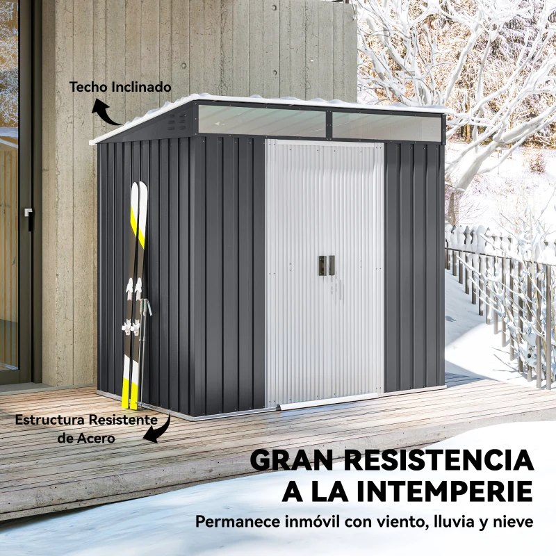 Outsunny Caseta de Jardín 195x122x181,5 cm con Puerta Corredera 2 Ventanas y Anti-UV para Almacenar Herramientas Gris Oscuro