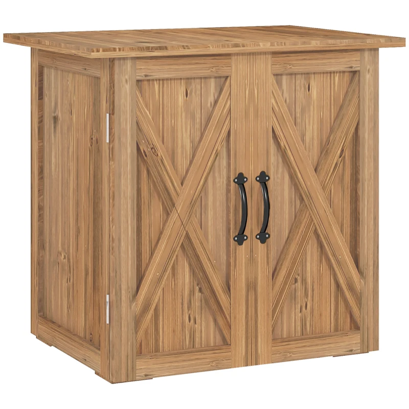 Outsunny Tuinhuisje met dubbele deuren, magneetsluitingen, weerbestendig, natuurlijk hout, 77B x 55D x 72H cm, bruin