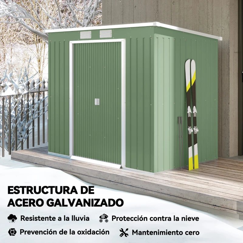 Outsunny Cobertizo de Jardín 213x130x172 cm Caseta de Exterior Metálica para Almacenamiento de Herramientas Verde Oliva