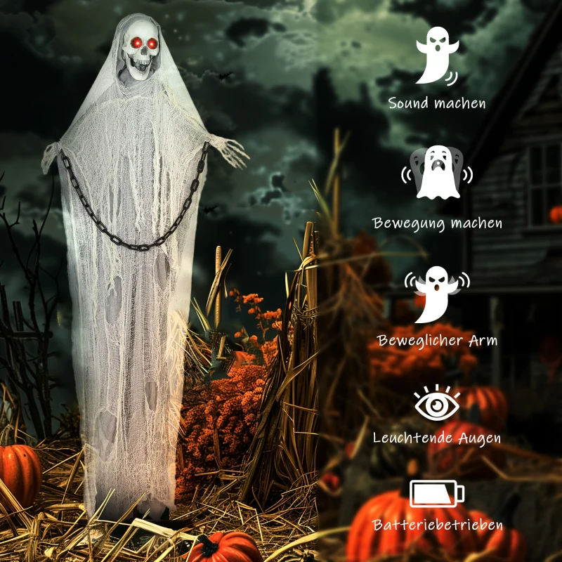 Outsunny 183cm Halloween Decoratie Halloween Doodgraver met LED-lichten, Geluidsfunctie, Voordeur Decoratie met verstelbare Armen, Hoofd, Tuin Decoratiefiguur in levensgroot formaat voor Feest(m-6)