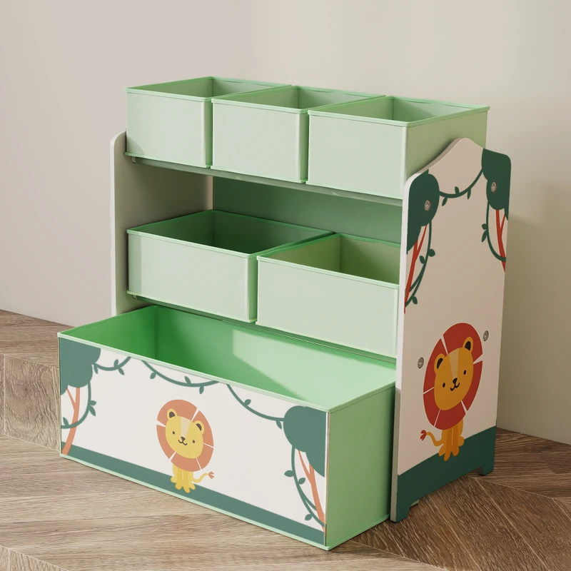 AIYAPLAY Scaffale per Cameretta a 3 Livelli con 6 Scatole Estraibili di Tessuto non Tessuto, 63x30x66 cm, Verde