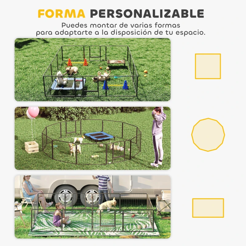 PawHut Parque para Perros de 12 Paneles con 2 Puertas Corralito para Perros para Exterior Interior Acero 80x60 cm Gris