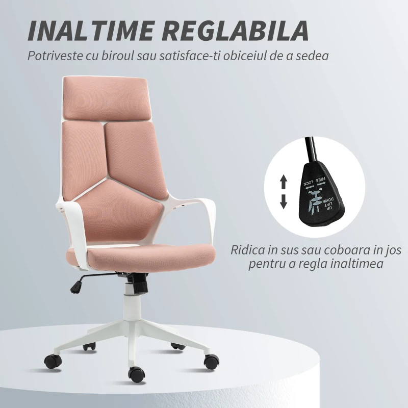 HOMCOM Scaun de Birou sau Gaming din Țesătură cu Spătar Înalt, Roz