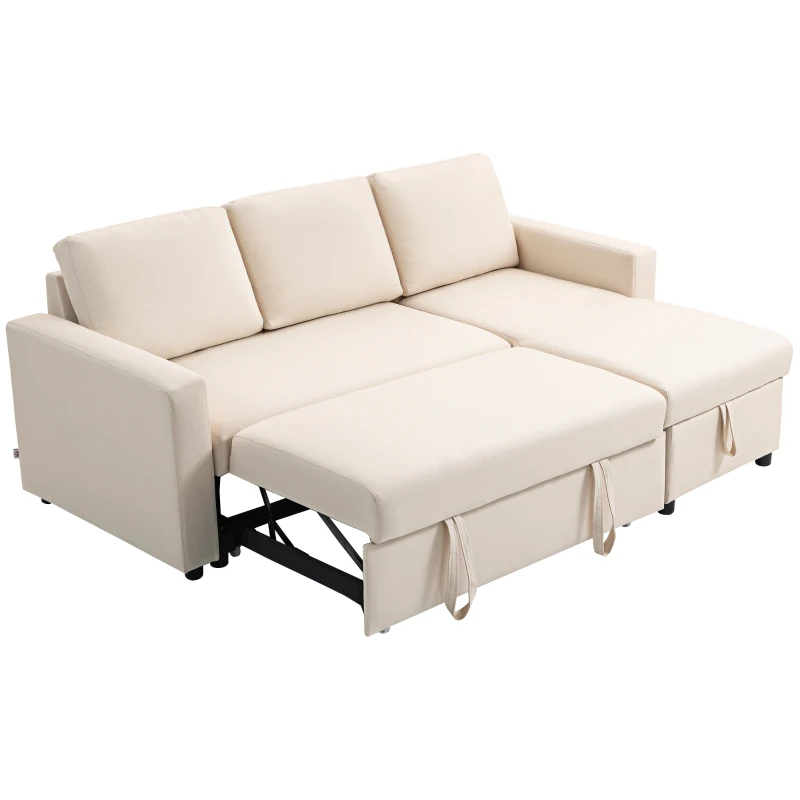 HOMCOM Ecksofa umwandelbar mit umkehrbarer Récamière, integriertem Stauraum und 3 Rückenkissen, Creme