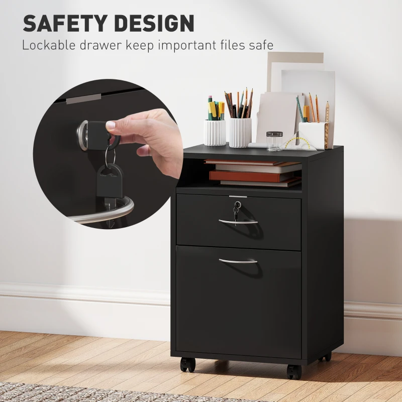 HOMCOM Dulap de Birou cu Raft Deschis, Sertar și Dulap, Negru