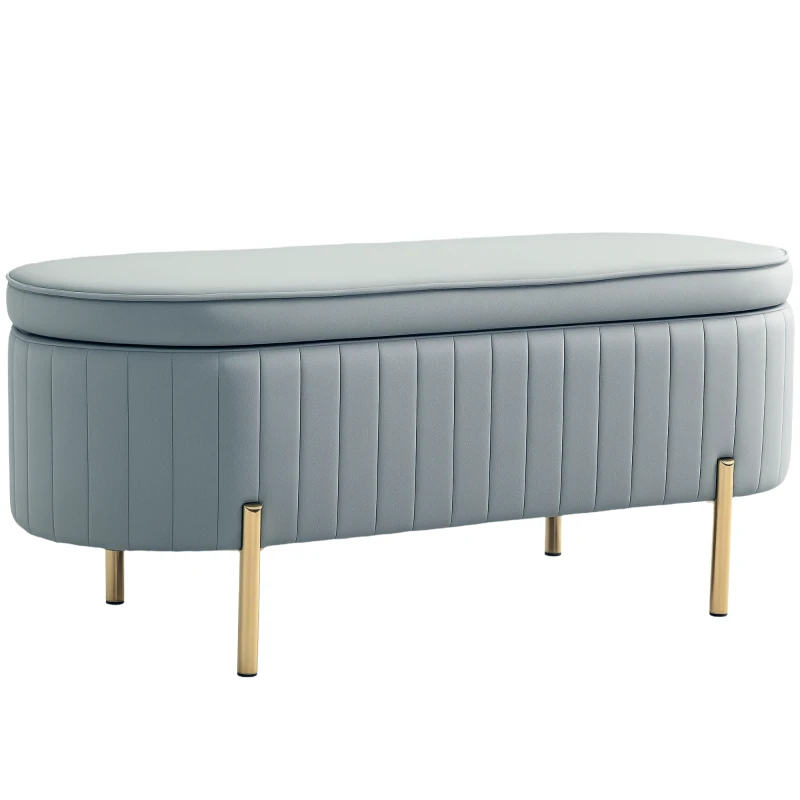 HOMCOM Panca Contenitore Ovale da 72L con Coperchio Sollevabile, in Tessuto Vellutato e Legno, 108x44x43.5 cm, Grigio