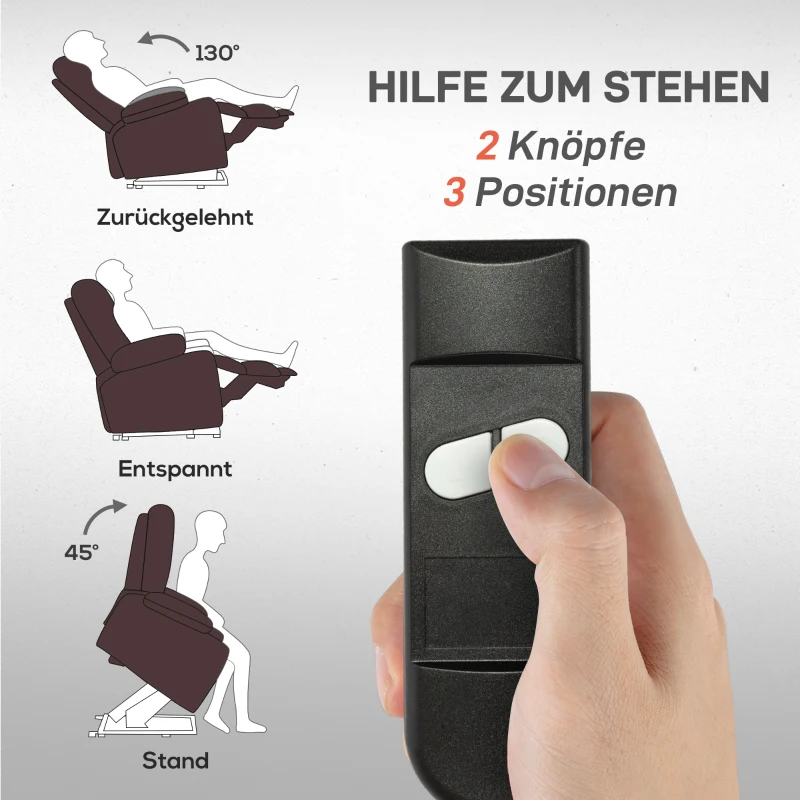 HOMCOM Opsta Stoel met Afstandsbediening en Verstelbare Rugleuning voor Huisgebruik, Koffiebruin(m-4)