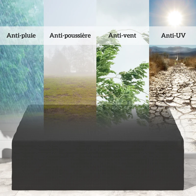 Outsunny Housse de canapé exterieur imperméable 3 places, housse de banc de jardin 600D tissu oxford, 218 x 111 x 63/101 cm, noir