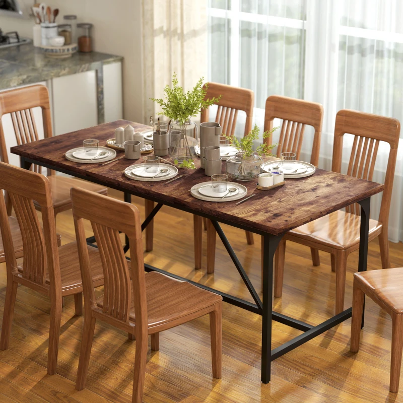 HOMCOM Tavolo da Pranzo Rettangolare per 6-8 Persone Stile Industriale con Gambe di Metallo 180x80x75,5 cm Marrone Rustico