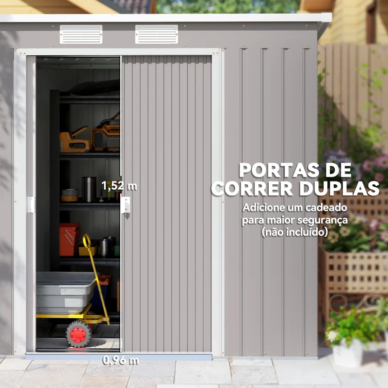 Outsunny Abrigo de Jardim 213x130x172 cm Abrigo de Exterior de Aço Galvanizado com Porta Corredeira para Armazenamento Cinza Claro