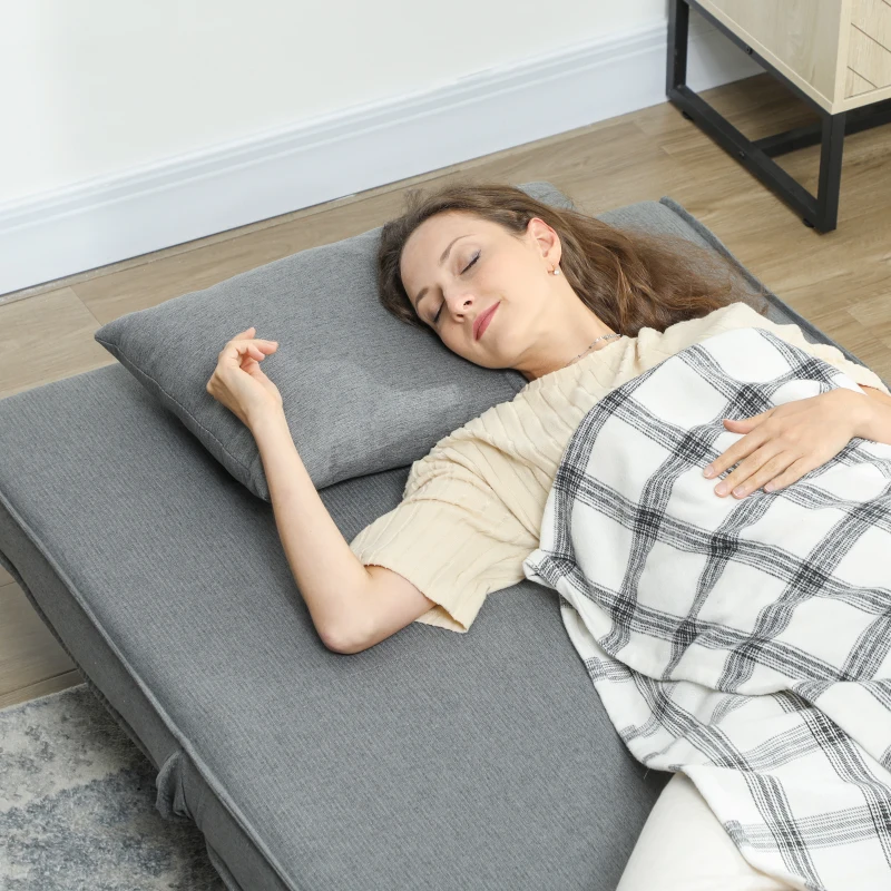 HOMCOM Sillón Cama Individual 3 en 1 Sofá Cama Plegable con Respaldo Ajustable y Cojín para Sala Dormitorio 90x78x79 cm Gris