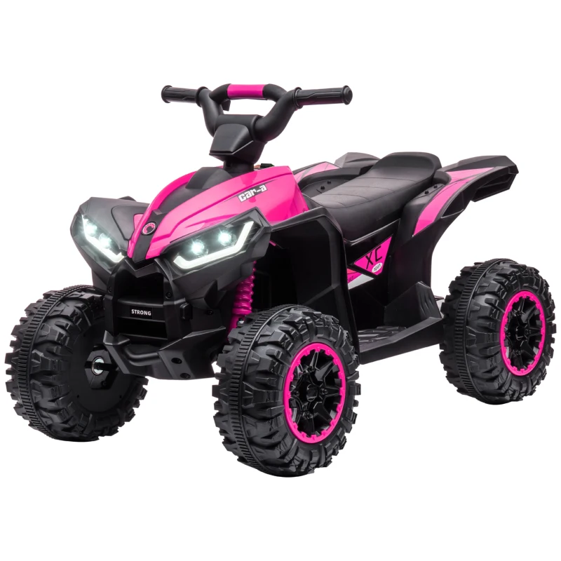 HOMCOM Elektrische Kinderquad, 3-6 km/u, Licht/Muziek, voor 3-5 Jaar, tot 25kg, Roze/Zwart