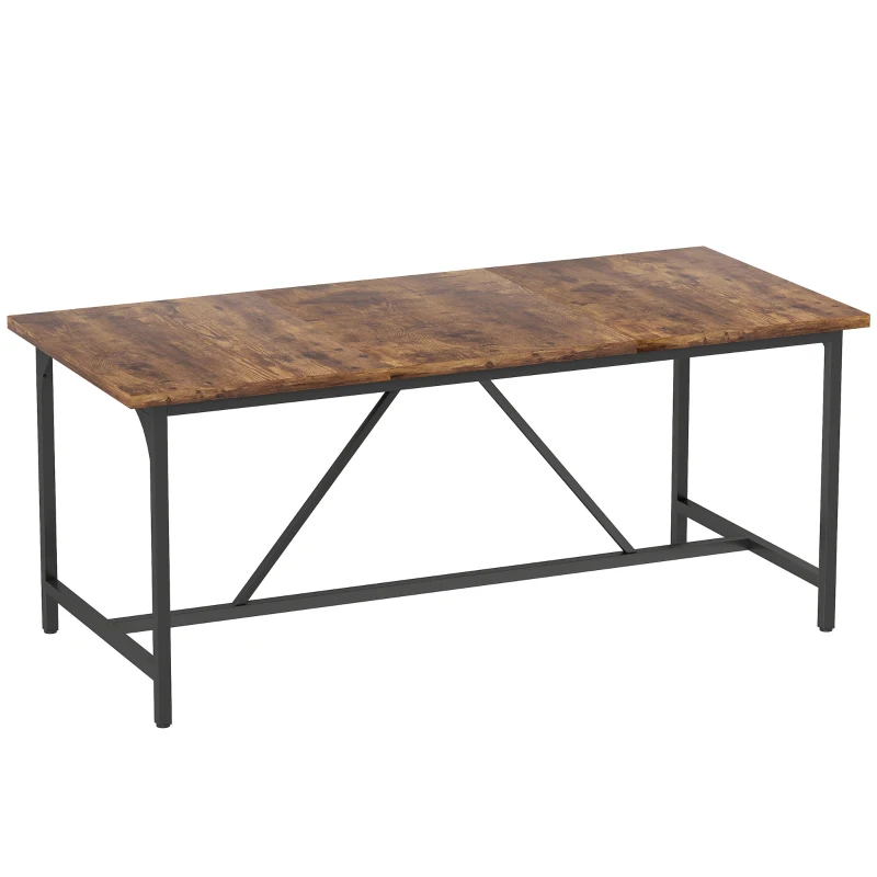 HOMCOM Table à Manger Rectangulaire pour 6-8 Personnes de Style Industriel avec Pieds en Métal 180x80x75,5 cm Marron Rustique