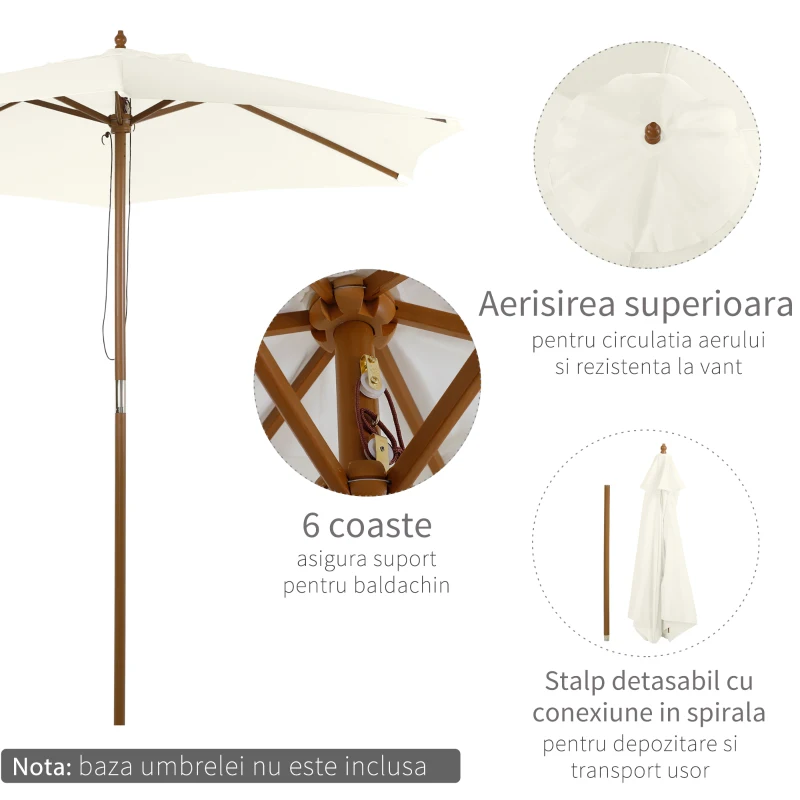 Outsunny Umbrela Rotunda de Gradina pentru exterior din Bambus/Poliester, 2.5x2.3m, Crem/Alb