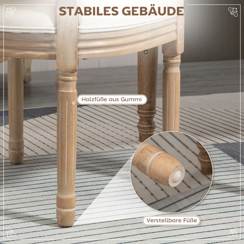 HOMCOM set van 2 eetkamerstoelen vintage keukenstoel gestoffeerde stoel met rotan rugleuning linnen touch rubber hout wit 49 x 56 x 96 cm