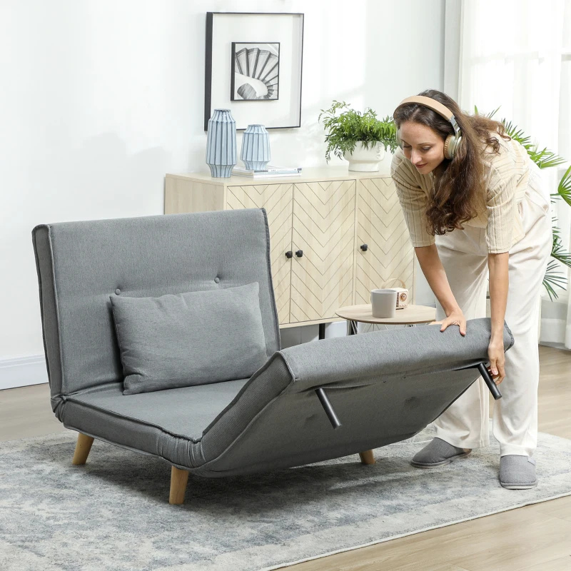 HOMCOM Sillón Cama Individual 3 en 1 Sofá Cama Plegable con Respaldo Ajustable y Cojín para Sala Dormitorio 90x78x79 cm Gris