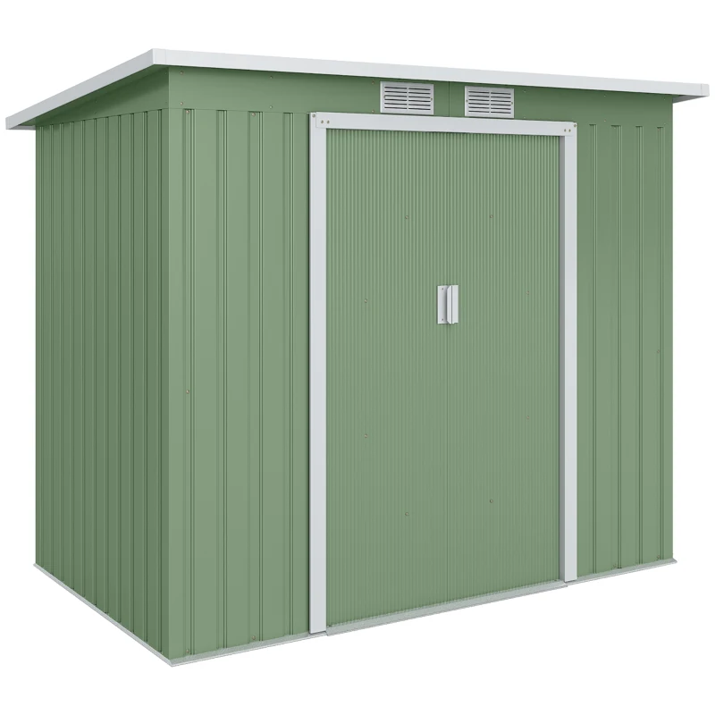 Outsunny Abri de jardin 2,42m² en métal avec toit en pente cabane de jardin abri à outils fondation en acier galvanisé incluse - 2 portes coulissantes et fondation - 213 x 130 x 173 cm