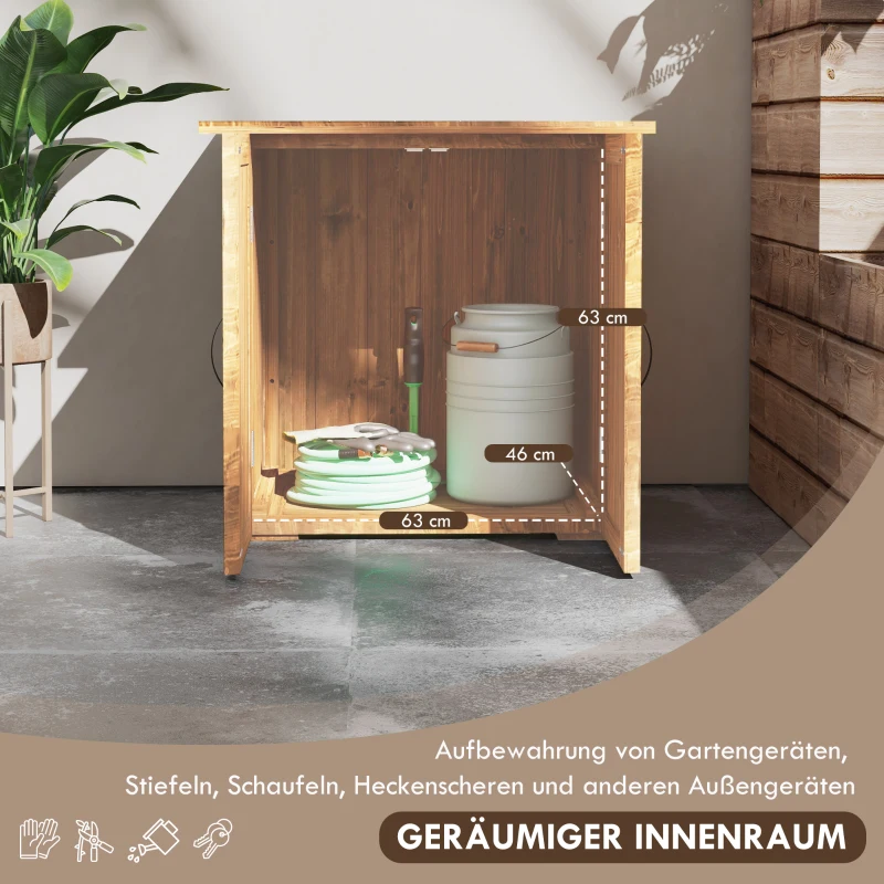Outsunny Tuinhuisje met dubbele deuren, magneetsluitingen, weerbestendig, natuurlijk hout, 77B x 55D x 72H cm, bruin(m-4)