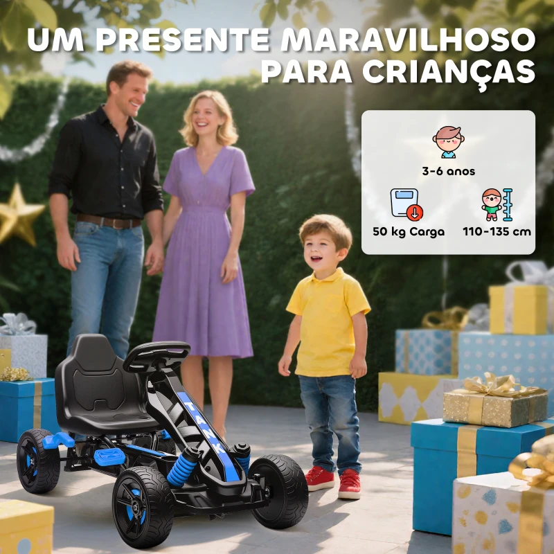AIYAPLAY Kart a Pedais para Crianças com Embraiagem Automática Travão e Rodas Antiderrapantes em EVA 100x59x60,5 cm Azul