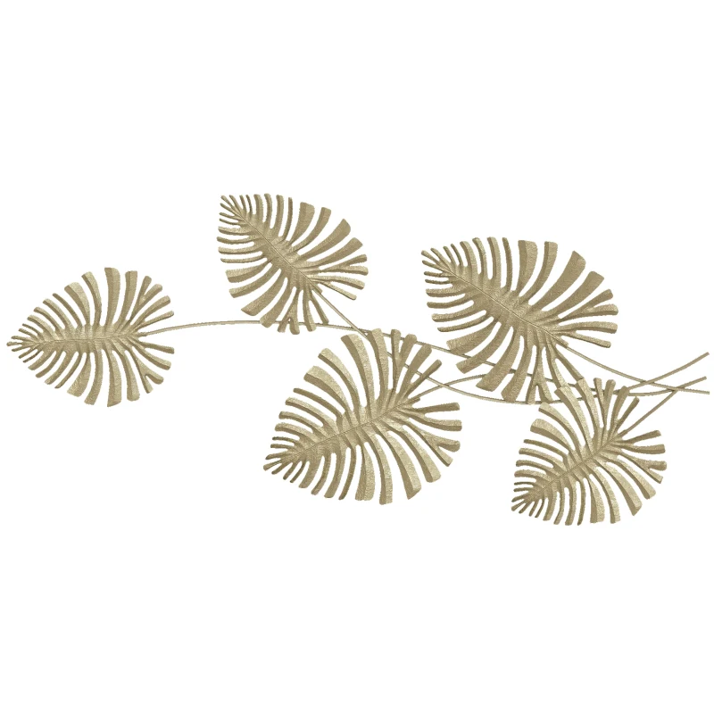 HOMCOM Sculpture Murale à 5 Feuilles de Monstera en Métal Doré avec Accessoires de Montage Inclus, 83x2,5x39 cm