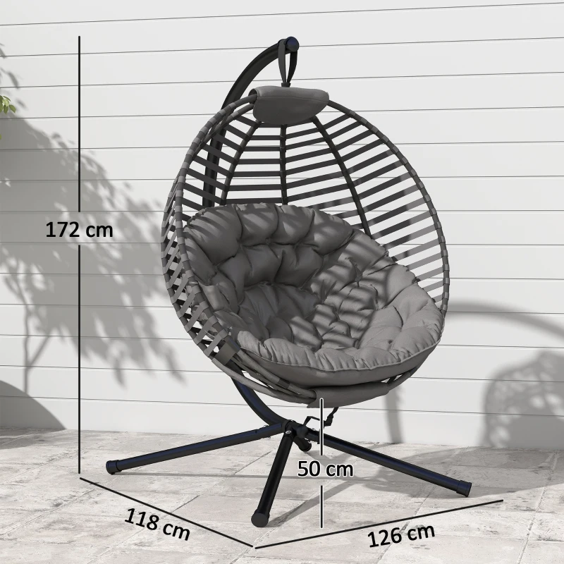 Outsunny hangstoel hangmand met framekussen voor 1 persoons mand opvouwbaar