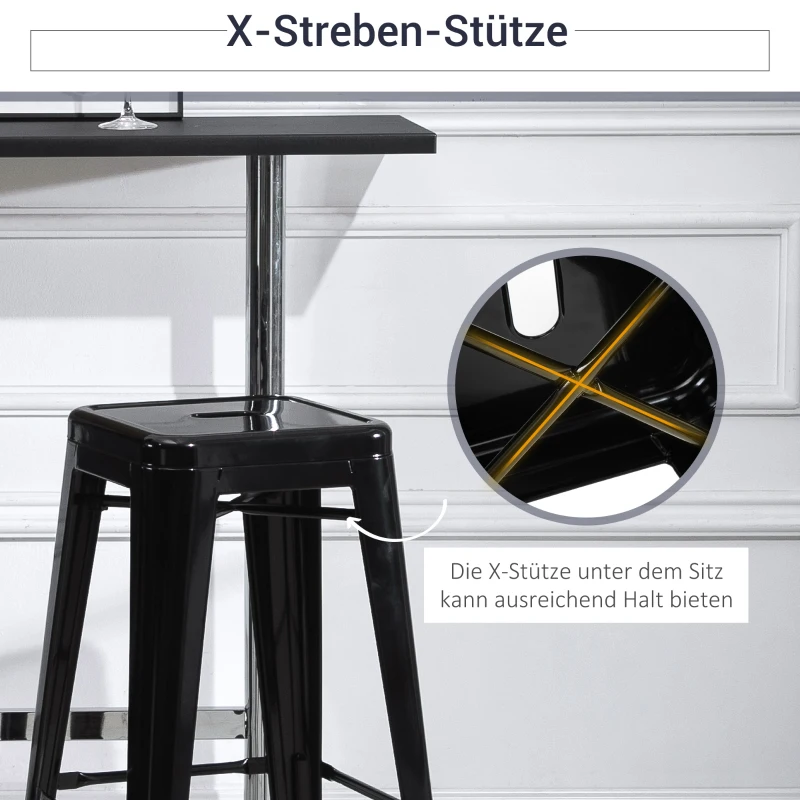 HOMCOM 4er-Set Barhocker aus Metall, für drinnen und draußen, stapelbares Design, Schwarz