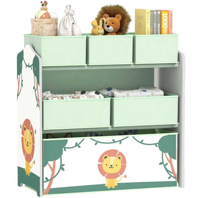 AIYAPLAY Kinder Spielzeugregal mit 3 Ebenen und 6 herausnehmbaren Non-Woven-Stoffboxen für Kindertagesstätten 63x30x66 cm Grün